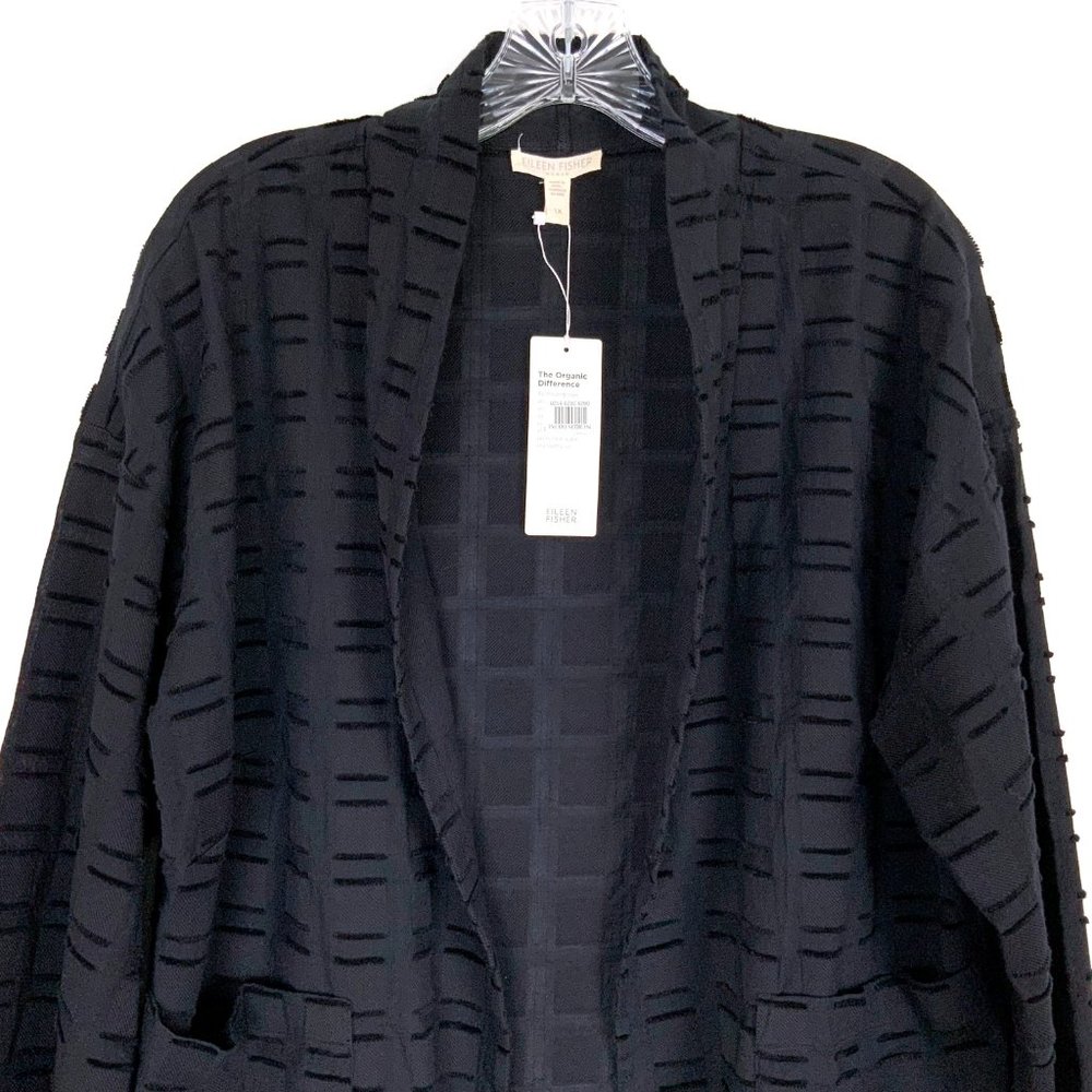 New Eileen Fisher Textured Organic Cotton Soffo Black Jacket Sz 1X - Picture 3 of 16